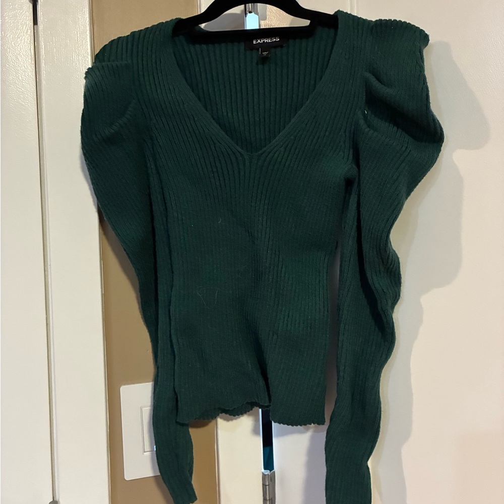 Express Women's Deep Green V-Neck Sweater